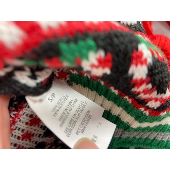 It's A Bark's Life Red Green Black Abstract Snowman Dog Ugly Christmas Sweater C - Picture 4 of 5